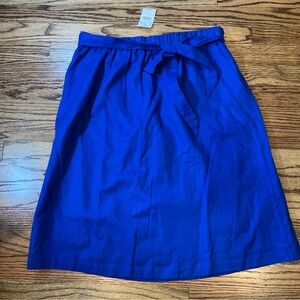 J. Crew Tie Waist Linen Cotton Lined Skirt Pull On Elastic Sz L NWT Blue Preppy